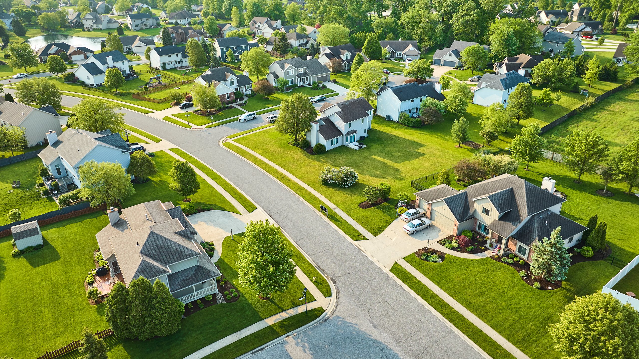 Stittsville suburban neighborhood with fresh cut lawns